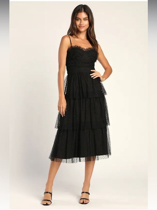 Lulus Dresses & Skirts - NWT- Sweetheart Style Black Polka Dot Bustier Midi Dress